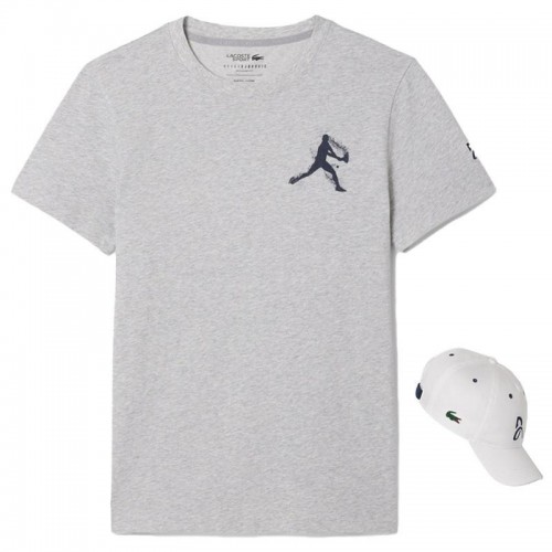 Pack Lacoste Novak Djokovic T-Shirt Cappellino Grigio e Bianco