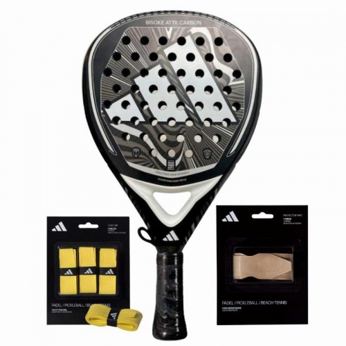 Pacchetto racchette Adidas Bisoke Attk Carbon 2024 con overgrip e protezione